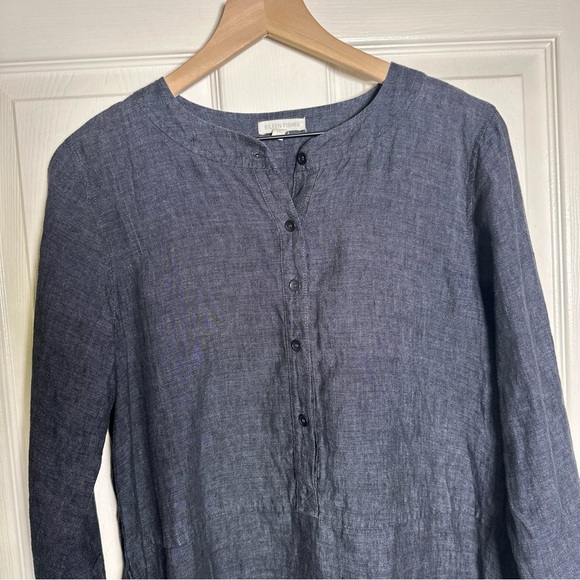 Eileen Fisher XS Tunic Slate Gray Charcoal Linen 3/4 Button Top Blouse Office - Picture 5 of 13